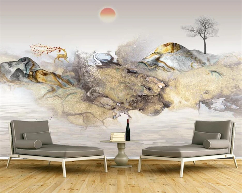 

Beibehang Anpassen neue neue Chinesische art abstrakte tinte landschaft hintergrund dekorative malerei mode tapete papier peint