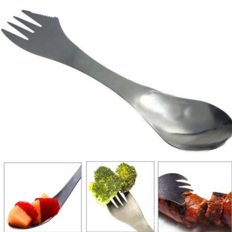 

Outdoor Camping Knife Spoon Fork Stainless Steel Spork Utensil Portable 3 in1 Functional Multi Flatware Outdoor Gadget