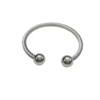 new free size 316l stainless steel cable bangle women fashion twist cable cuff bangle bracelet with ss bead cara0391