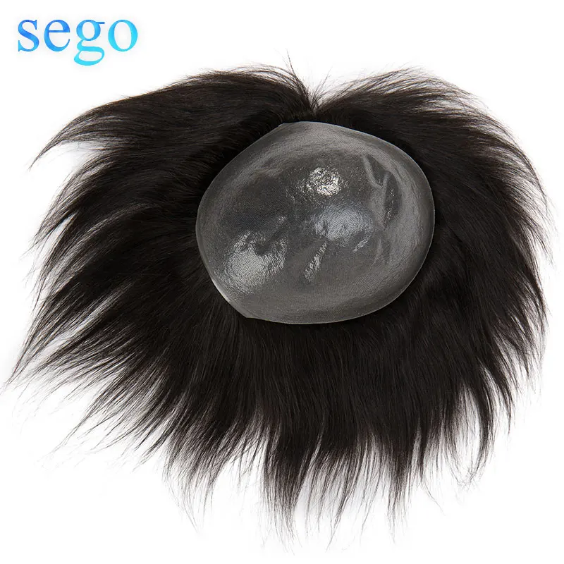 SEGO, прямые, 0,08 мм, ПУ кожа, тонкая кожа, для мужчин, Toupees, прочные, шиньоны, индийские волосы, не Реми, настоящие человеческие волосы, мужской парик, заменяет мужчин ts
