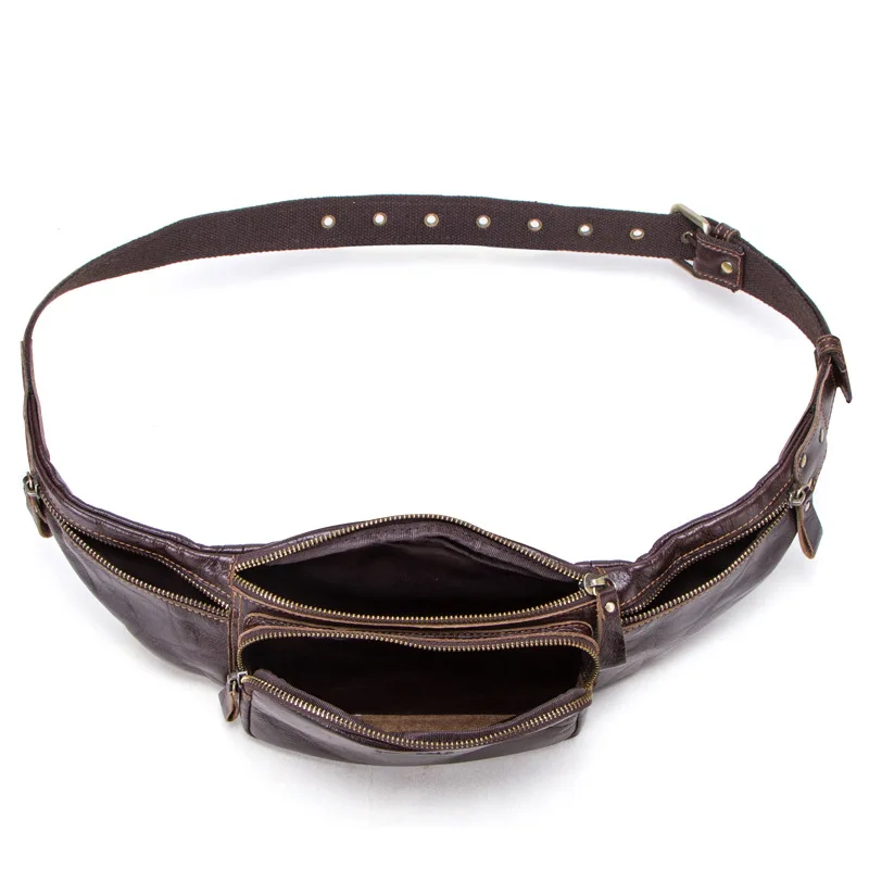 Contact's Waist packs Genuine Leather men's sports Waist bag Crossbody bags First layer cowhide mobile phone belt bag