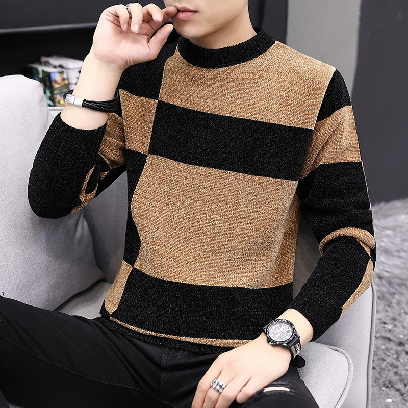

Winter Men's Knitted Sweater Autumn Winter Casual O-Neck Striped Slim Knittwear Mens Sweaters Pullovers Jumper Pull Homme