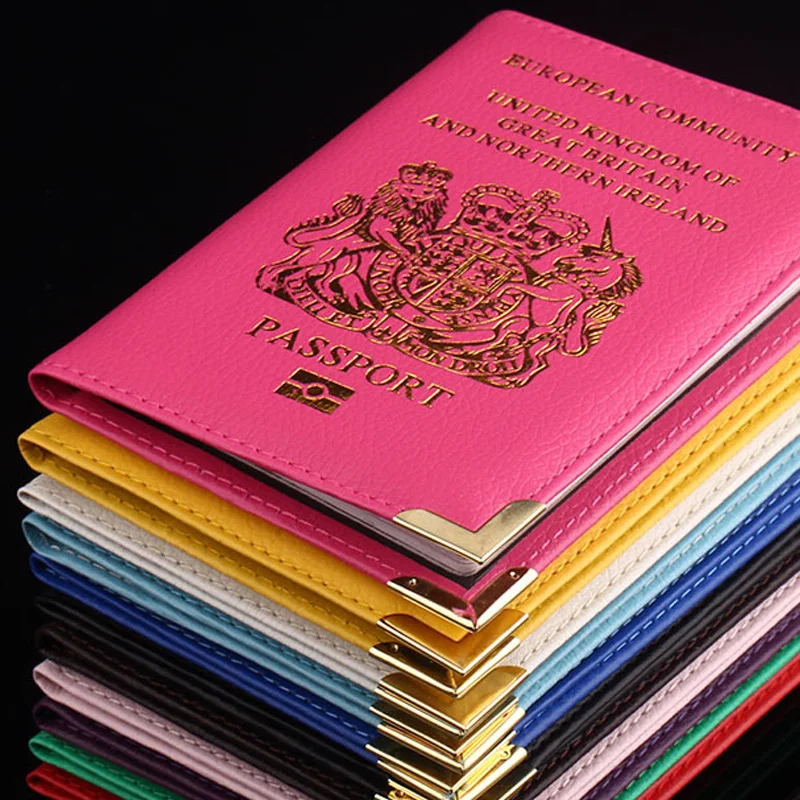 

United Kingdom Passport Cover Soft Pu leather Metal Corner Passport Holder Travel Credit Card ID Document Passport
