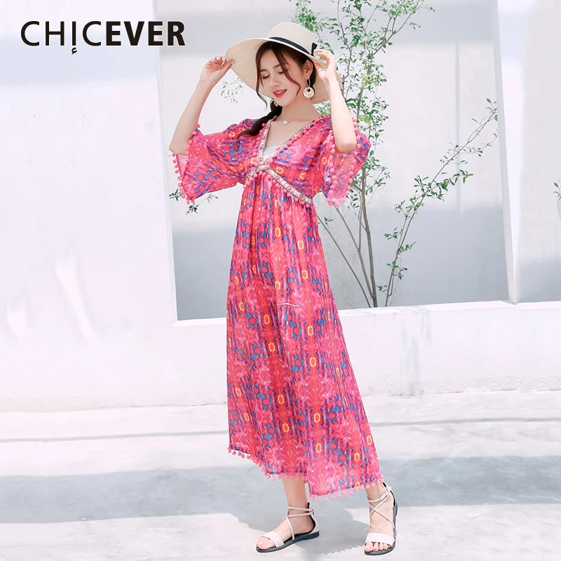 Женское платье-макси CHICEVER винтажное пляжное платье с расклешенным рукавом и