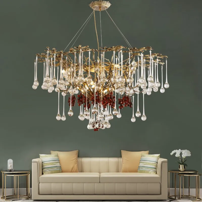 

Люстра из меди и кристаллов во французском стиле для виллы, гостиницы, клуба, роскошсветильник, для гостиной, простая, креативная