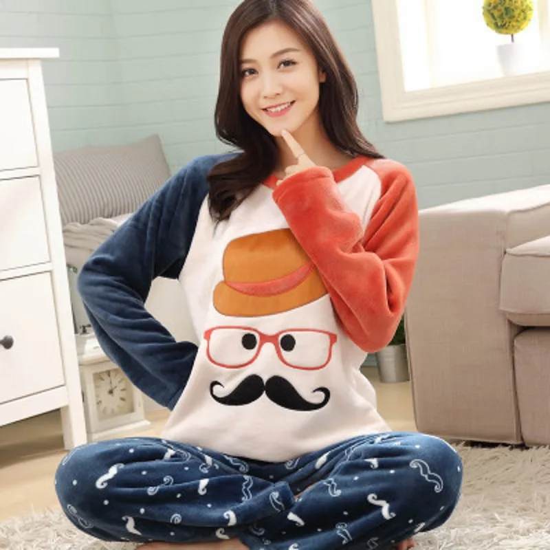 Бесплатная доставка фланелевые женские пижамные комплекты осенне зимние теплые