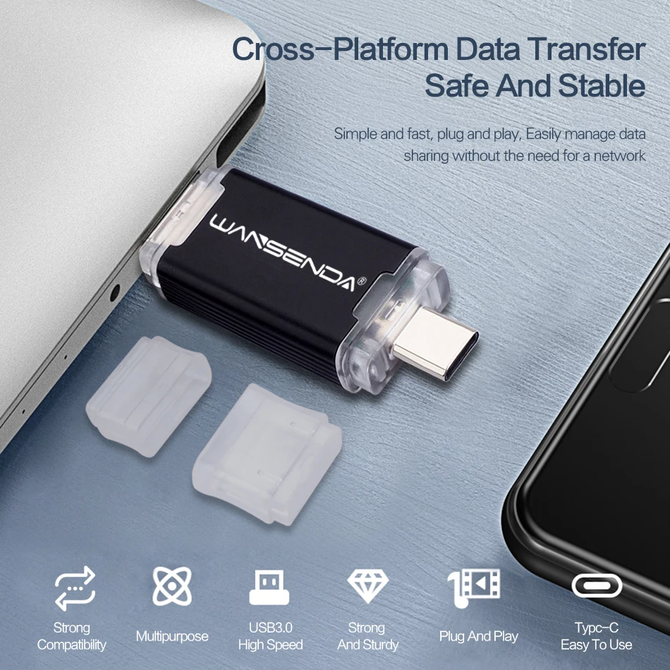 WANSENDA OTG USB Flash Drive 2 IN1 TYPE-C & USB3.0 Pen 256GB 128GB 64GB 32GB 16GB Pendrive Memory Stick for Android/PC |
