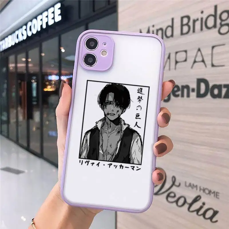 

Attack On Titan Anime Japanese Phone Cases Matte transparent For Purple iPhone 12 Mini 11 Pro XR XS Max 7 8 Plus X Back Cover