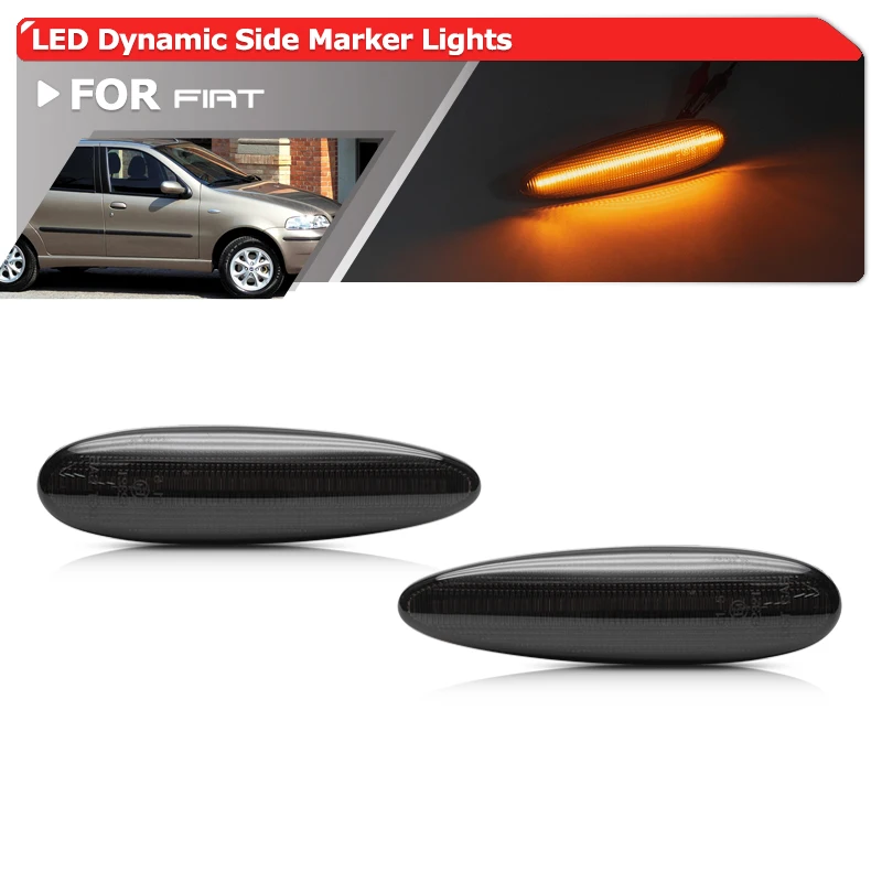 

2PCs Smoked Dynamic Amber Led Side Marker Blinkers Indicators Lights For Fiat Bravo HGT Albea Palio Corma II Marea Strada