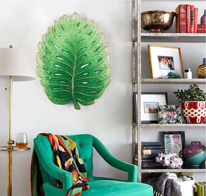 

Modern Wrought Iron Leaf Shape Wall Hanging Decoration Crafts Home Livingroom Wall Mural Ornaments Hotel Cafe Wall Sticker Decor
