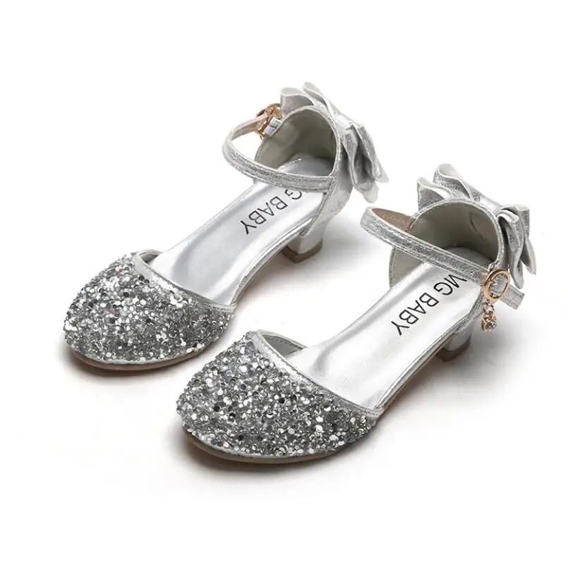 Летние сандалии принцессы на высоком каблуке для девочек детская обувь