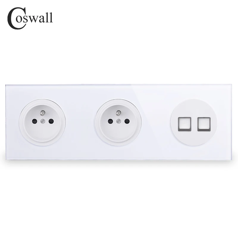 Панель из закаленного стекла Coswall 16 А двойная французская стандартная настенная