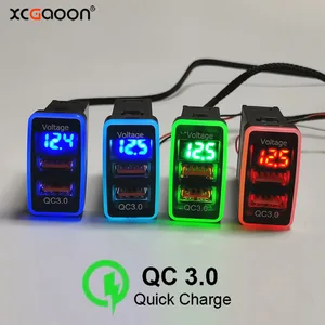qc3 0 quick charge car socket charger dual 2 usb ports adapter with led voltmeter for toyota 4 colors free global shipping