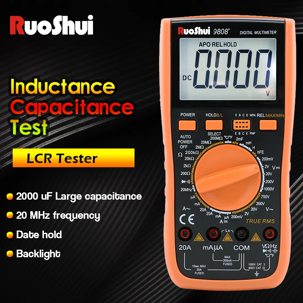 RuoShui9808 Мультиметр RuoShui 9808+ Высокоточный цифровой емкость 2000 мкФ 10 МГц частота измерения температуры и индуктивности с LCR - Цвет: RuoShui9808