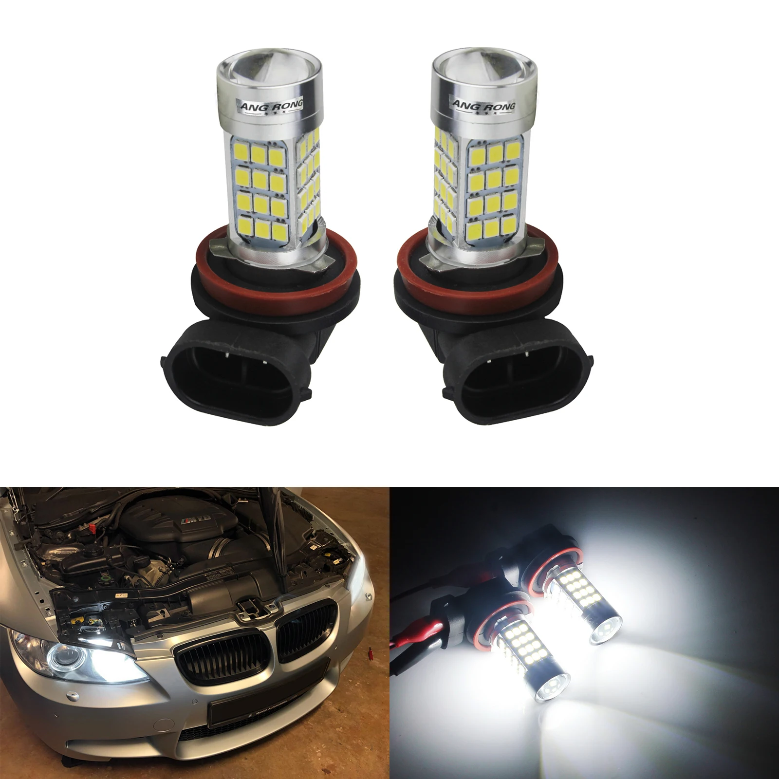 

2x H11 H8 54 SMD 45W High Power LED Headlight Daytime Running Fog Lights DRL Bulbs