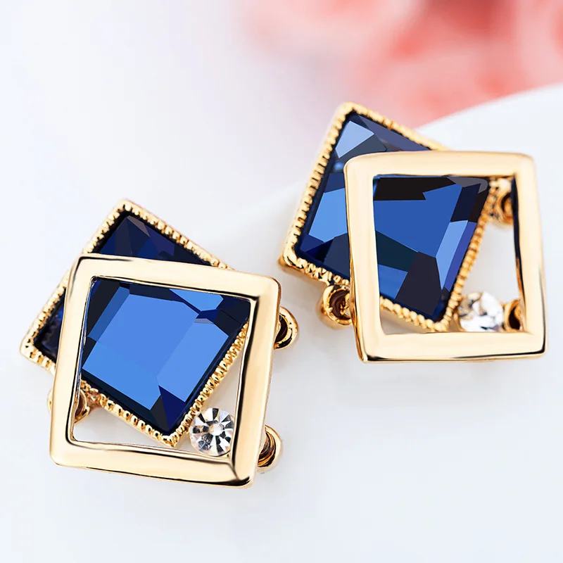 Korean Fashion Hypoallergenic Crystal Square Stud Earrings Gifts for Women Charm Small Earring Jewelry | Украшения и аксессуары