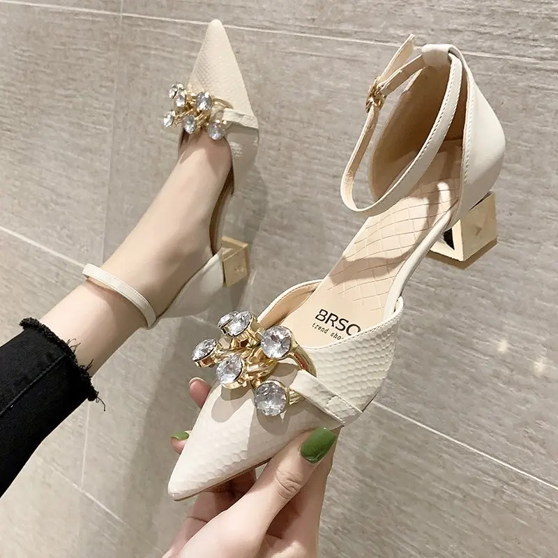 

Сандалии женские на высоком каблуке, босоножки на резиновой подошве, удобные пикантные туфли с ремешком на щиколотке, однотонные, лето, 2021