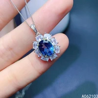 kjjeaxcmy fine jewelry 925 sterling silver inlaid natural blue topaz womens lovely fresh flower gem pendant necklace support