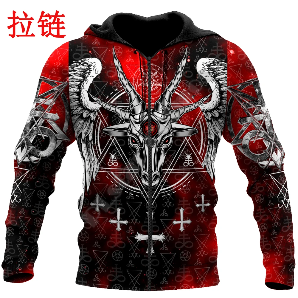 Мужская повседневная толстовка унисекс Красная со сатаническим дьяволом и 3D