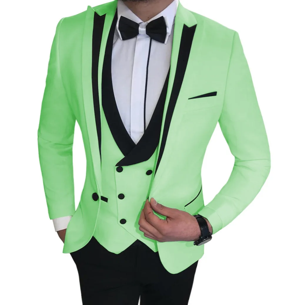 as picture Костюмы Под заказ Slim Fit 3 шт. деловой пиджак жениха смокинг Блейзер белые костюмы для свадьбы выпускной вечер(Блейзер+ жилет+ брюки - Цвет: as picture