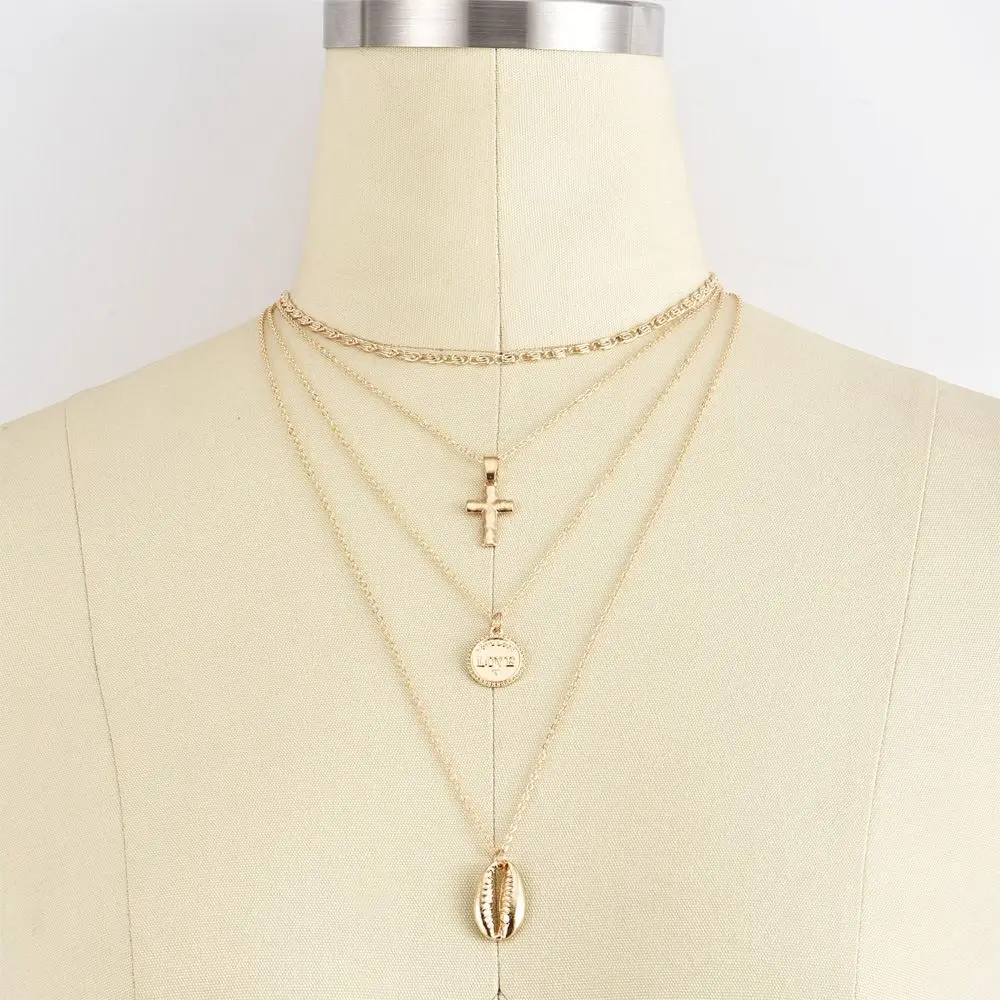 

2019 New Bohemia Gold Shell Multi LayeredNecklace For Women Wedding Party Prom jewellry Anniversary Gift Hot Sales