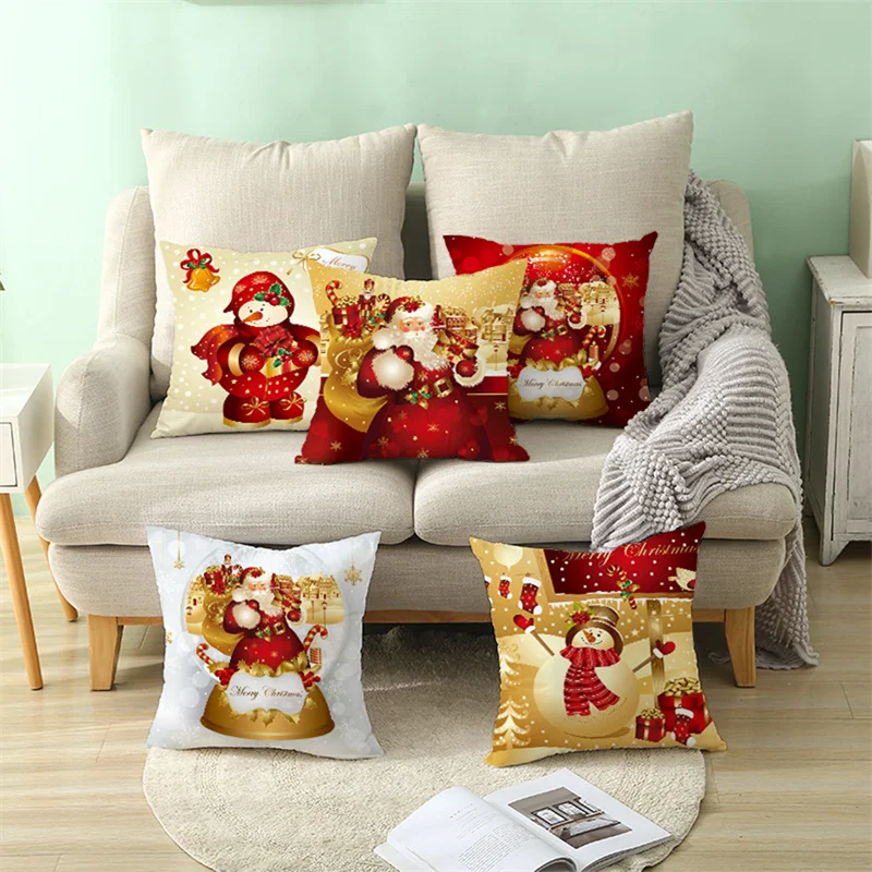 

New Year 2022 Christmas Decorations For Home Snow Scene Santa 45x45cm Cushion Cover Ornaments High Quality Prints Fashion