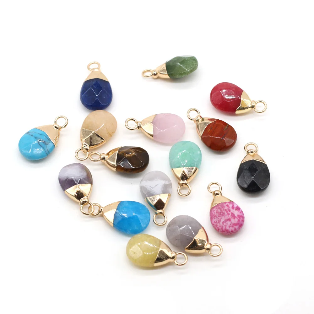 

Natural Amethysts Stone Pendant Flat Crystal Agates Turquoises Lapis Lazuli Stone Charms for Jewelry Making Necklace Earring DIY