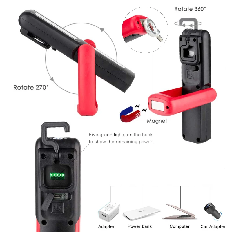 Рабочий перезаряжаемый светодиодный фонарь рабочий светильник COB с магнитным