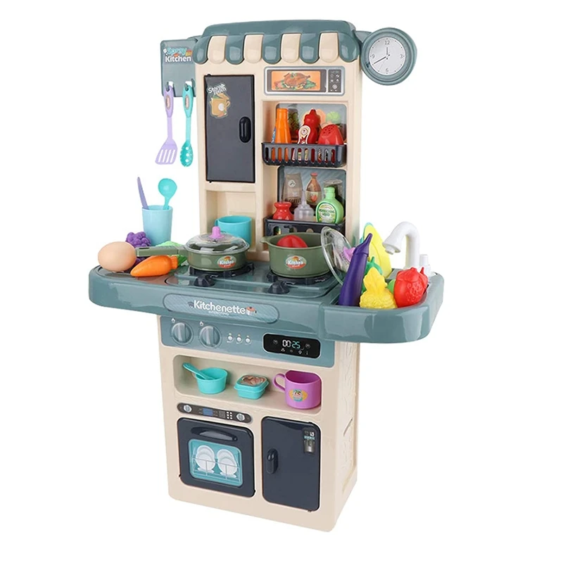 

44 шт., кухонные аксессуары, игрушки для детей, Play Kitchen s с реалистичными огнями, звук, Беговая вода, многофункциональный игрушечный набор