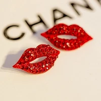 fashion high quality big brand classic luxurious elegant sexy women red lip rhinestone earrings for women girls