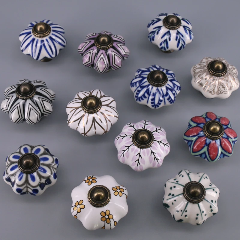 

1pc Vintage Ceramic Pumpkin Drawer Knob Floral Leaf Dresser Cupboard Wardrobe Pull Handles Cabinet Door Knobs