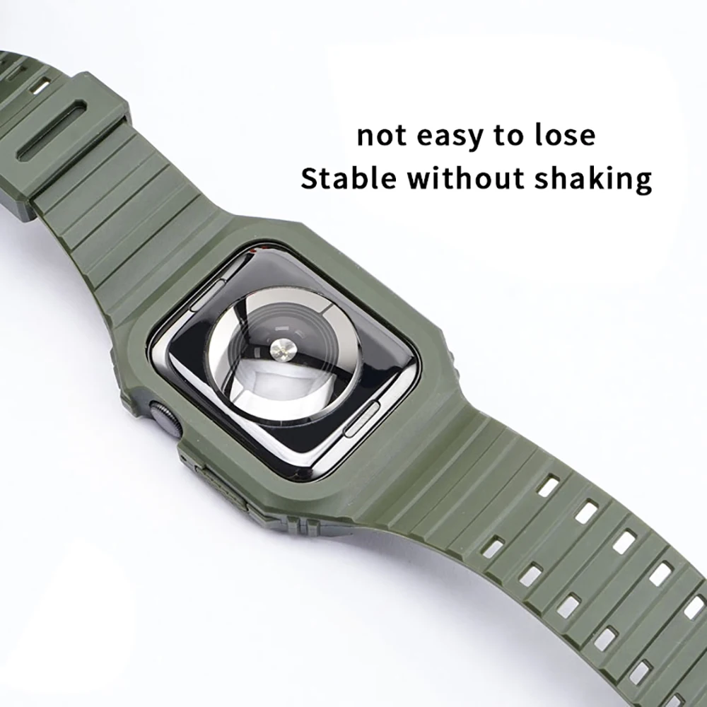 Strap+Protective Case 38mm 40mm 41mm 42mm 44mm 45mm For Apple Watch iWatch Series 8/7/SE/6/5/4 TPU Rubber Watchbands Replacement