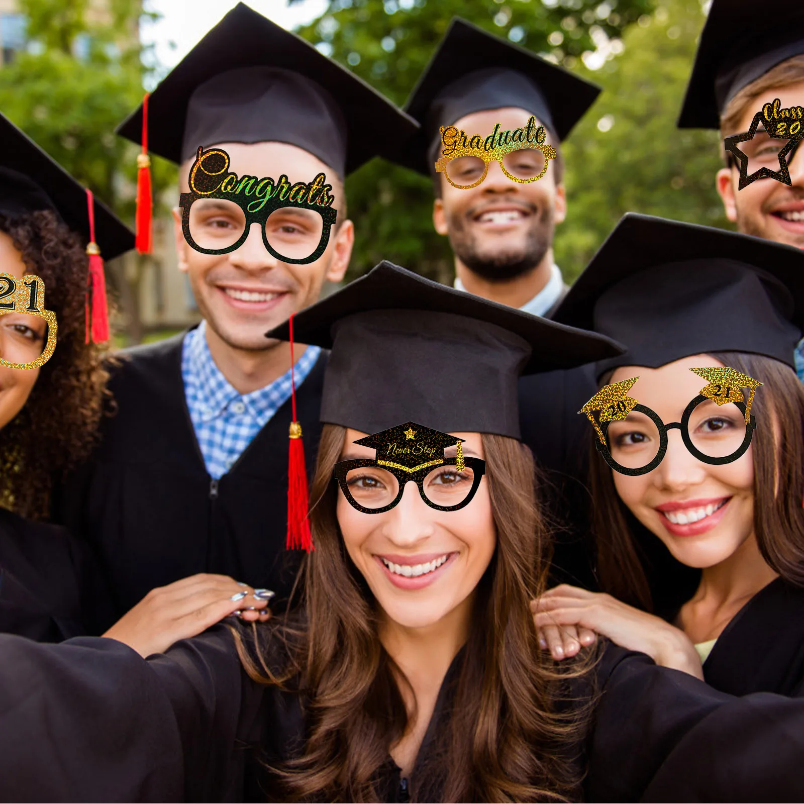 

2021 Graduation Party Glitter Glasses Paper Selfie Photo Frame Booth Props for Grad Party Favors Decor Supplies party supplies