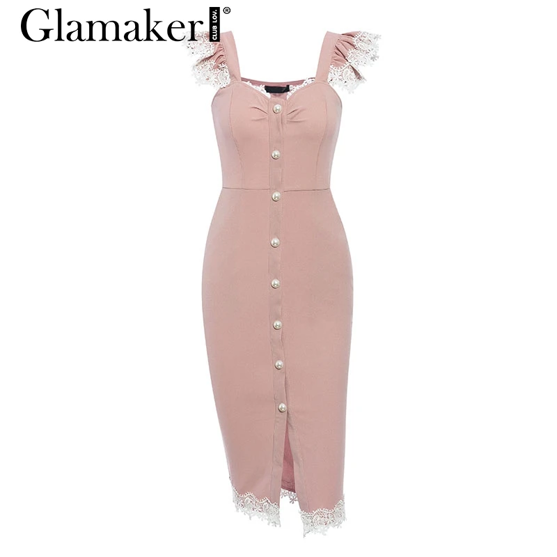 Розовый Glamaker, винтажное облегающее сексуальное платье, лоскутное, кружевное, сарафан, элегантные женские платья, Ретро стиль, длинное платье для вечеринки, vestidos de fiesta2019 - Цвет: Розовый