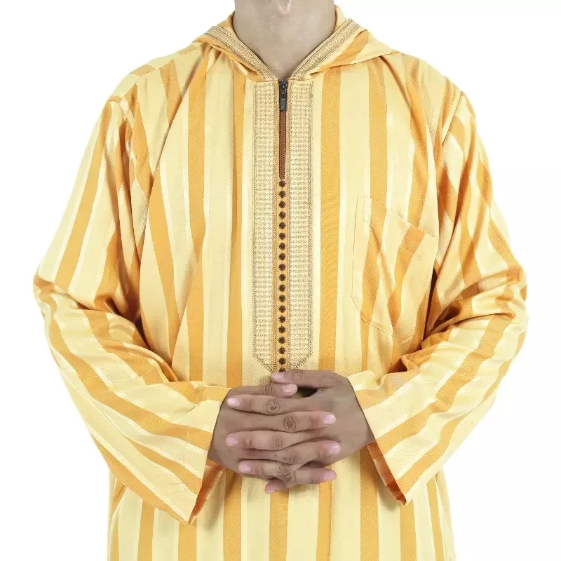 

Islamic Clothing Men Robes Kaftan Muslim Man Moroccan Hooded Long Dress Arabic Men Striped Robe Middle East National Costume