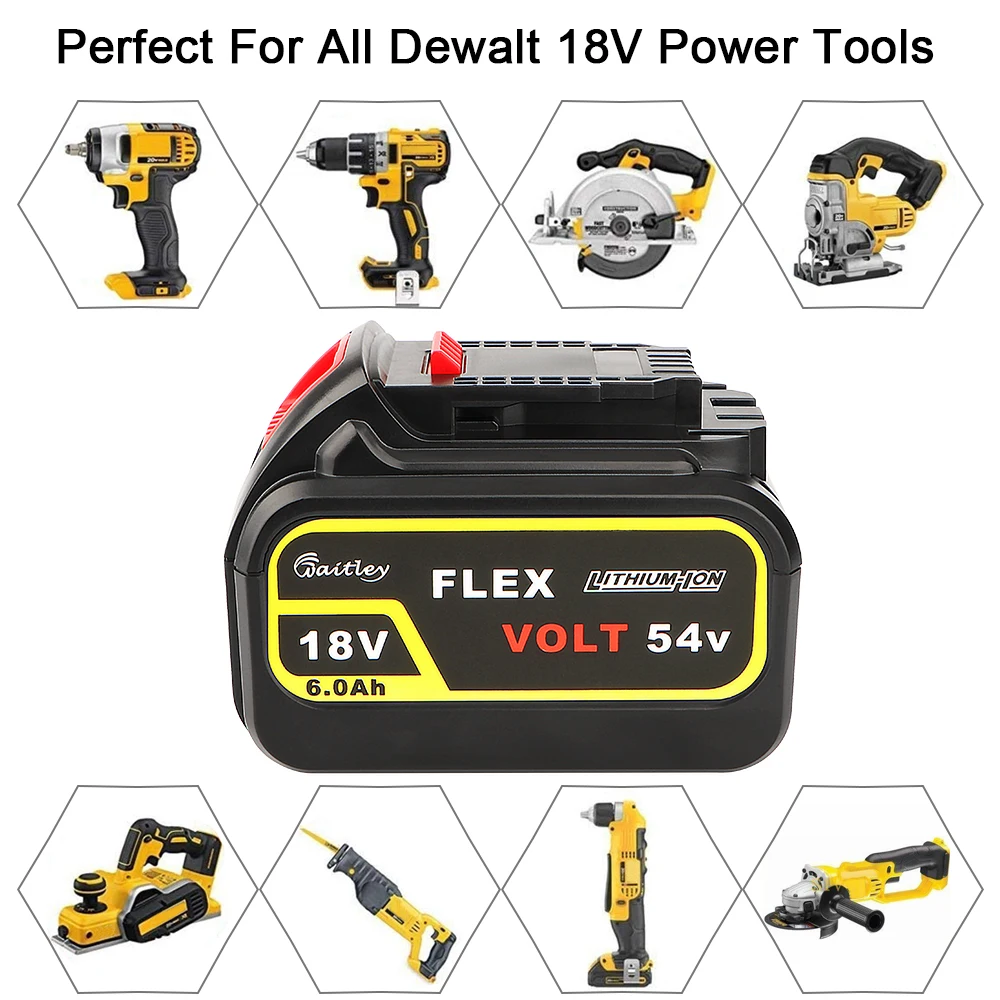 Waitley 18V 54V 6.0Ah DCB606 сменный литий ионный аккумулятор для DeWalt MAX XR 20V/60Vpower tool 6000mAh