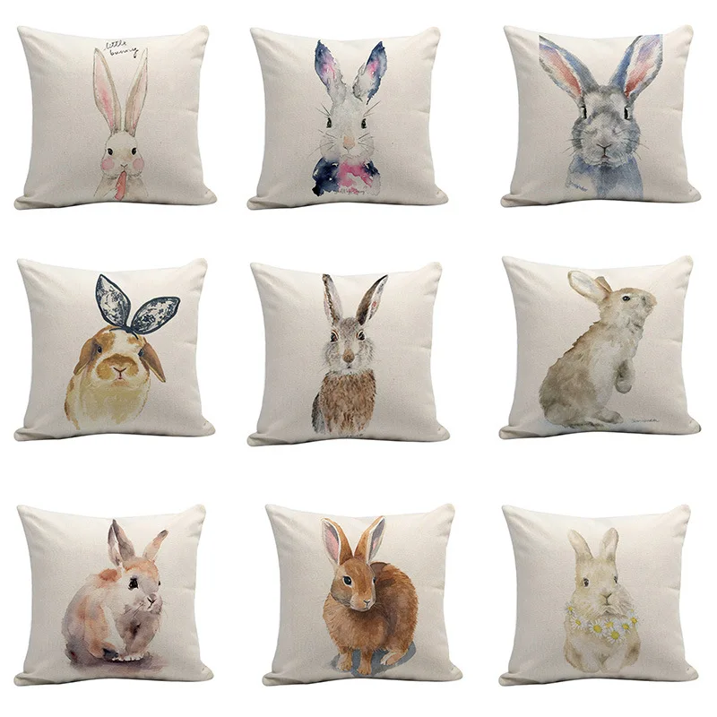

45*45cm Linen Easter Decoration Rabbits Pillow Case Easter Bunny Eggs Happy Easter Days Gift Kids Party Favors Wedding Birthday