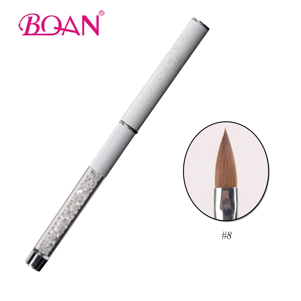 

BQAN 8 # Кристалл акриловая кисть для дизайна ногтей белая металлическая ручка колонский Соболь волосы для акриловых ногтей инструмент для ди...