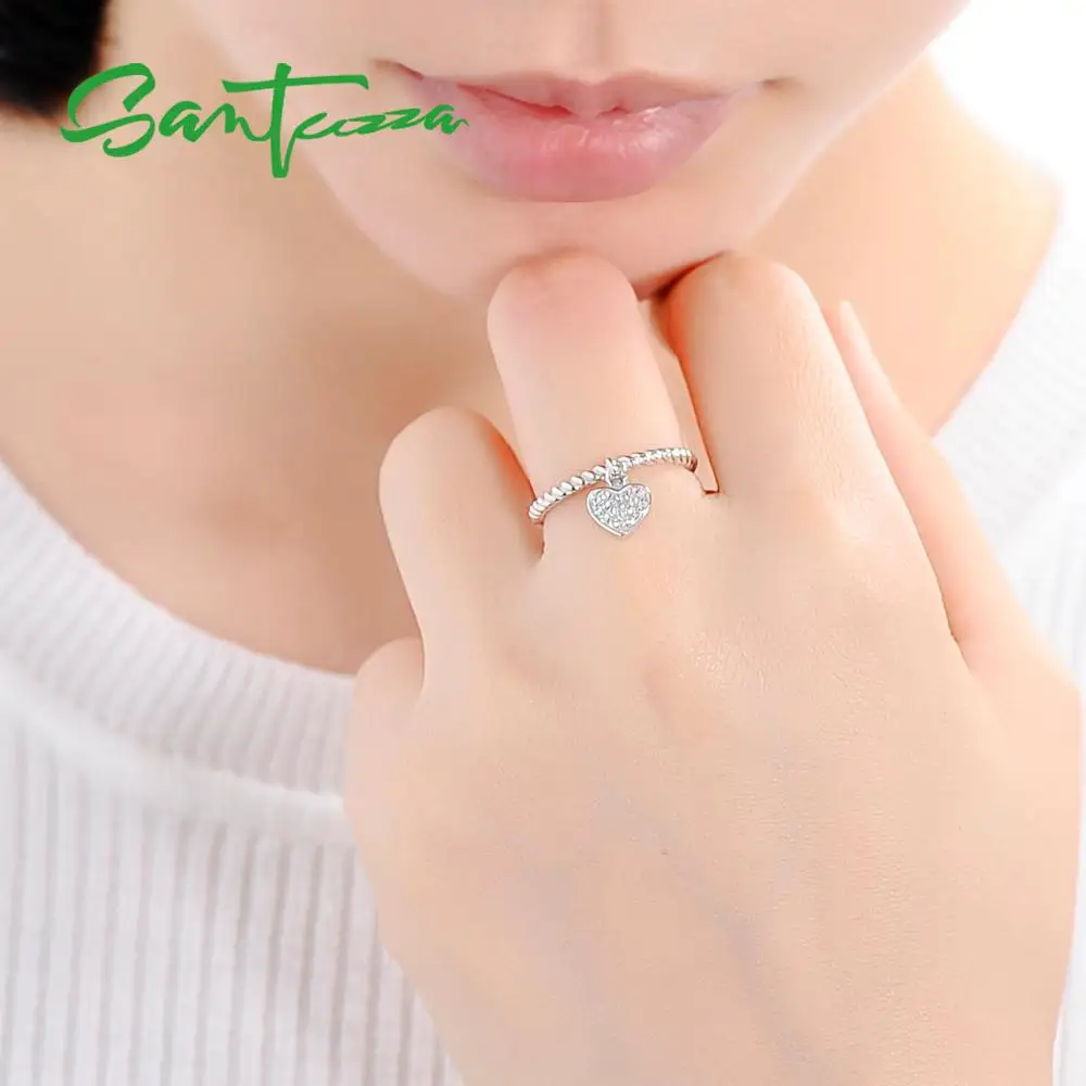 SANTUZZA, серебряное кольцо для женщин, 925 пробы, Серебряное сердце, женские кольца, розовое золото, цвет кубического циркония, набор колец, модное ювелирное изделие