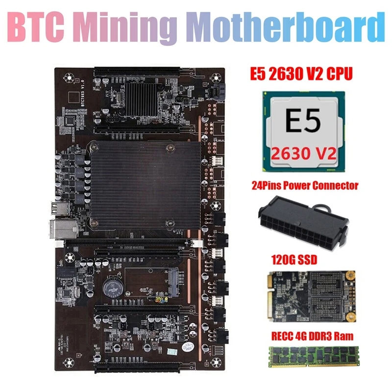 

Материнская плата H61 X79 для майнинга BTC с ЦП E5 2630 V2 + RECC 4G DDR3 ОЗУ + 24-контактный разъем + 120G SSD Поддержка 3060 3070 GPU