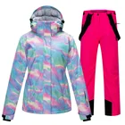 Женский лыжный костюм, зимний уличный теплый костюм для сноуборда, ветрозащитная Водонепроницаемая дышащая лыжная куртка, лыжные штаны, женский лыжный костюм