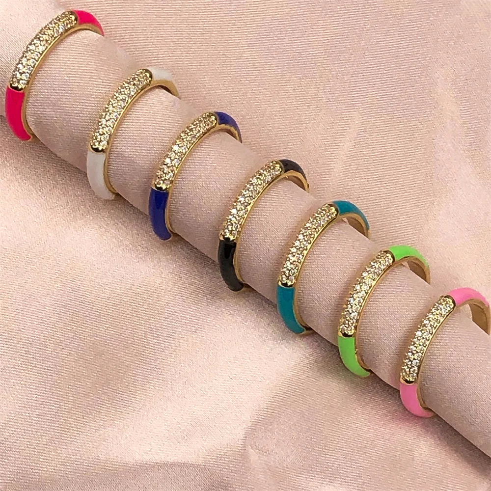 

Enamel Dripping Oil Zircon Opening Ring For Women, Multicolor Adjustable Copper Gold Plated Rings Party Jewelry Gift