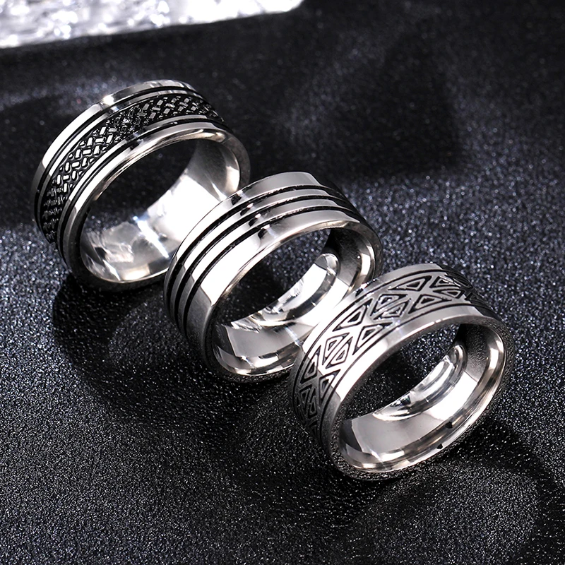 

MOREDEAR 8MM Titanium Rings for Men and Women Birthday Gift triangular pattern discredit Ring