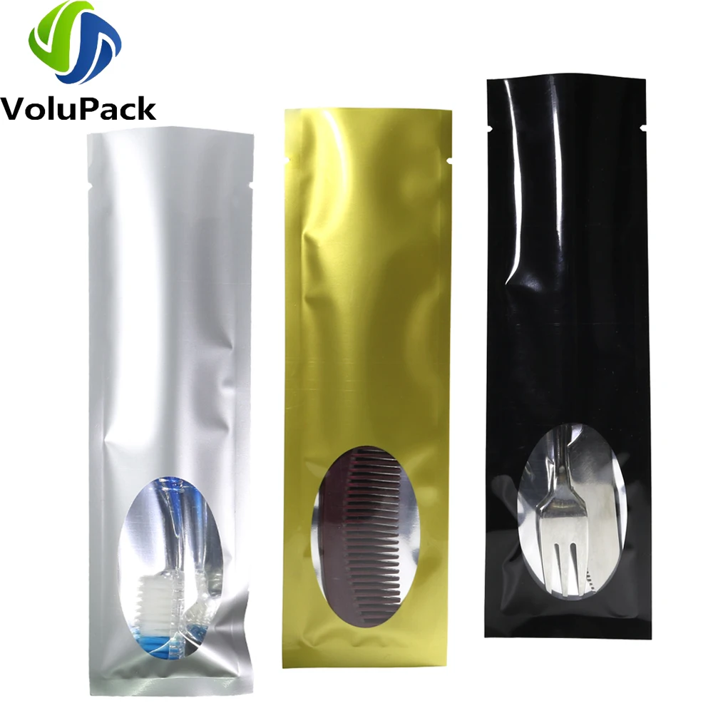 Display Vakuum Heißsiegelfähigen Verpackung Taschen 60x200mm Open Top Beutel Umweltfreundliche Aluminium Folie Mylar Taschen W/klar Oval Fenster