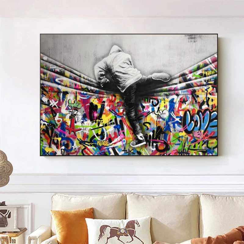 

Street Graffiti Art Pictures Kids Lover Behind The Curtain Modern Art Painitngs on The Wall Art Posters and Prints Home Decor