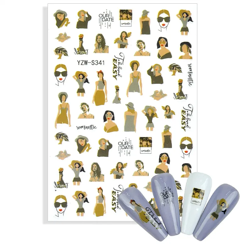 3D наклейки для ногтей в форме привлекательной леди с изображением персонажа лица