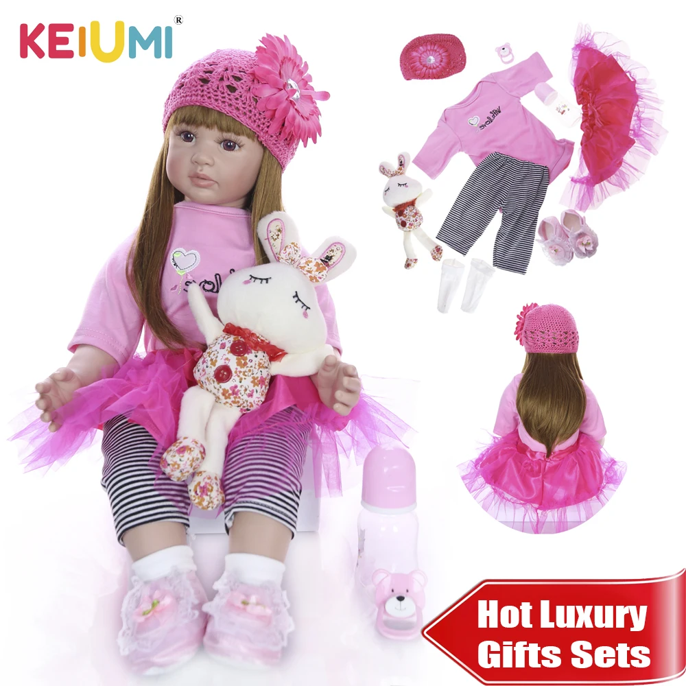 KEIUMI прекрасный Reborn Baby Menina 24 ''Реалистичная принцесса мягкий силиконовый Reborn Baby Dolls 60 см DIY игрушка для детей роскошные наборы подарок