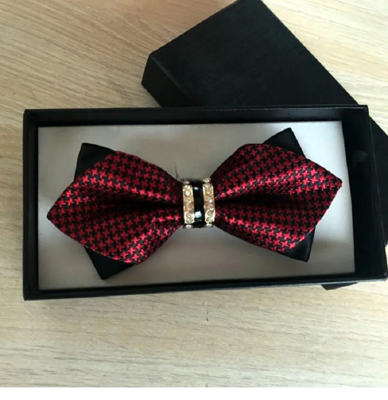 2020 New Fashion Designer Men's Bow Ties Double Fabric Houndstooth Wine Red Tie Wedding Host Butterfly with Gift Box | Аксессуары