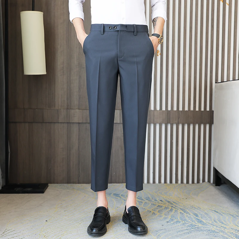 

Men's Suit Pants 2021 Spring and Summer New High-quality Slim Pants Fashion Casual Nine-point Pants Men's Clothing Formal Pants