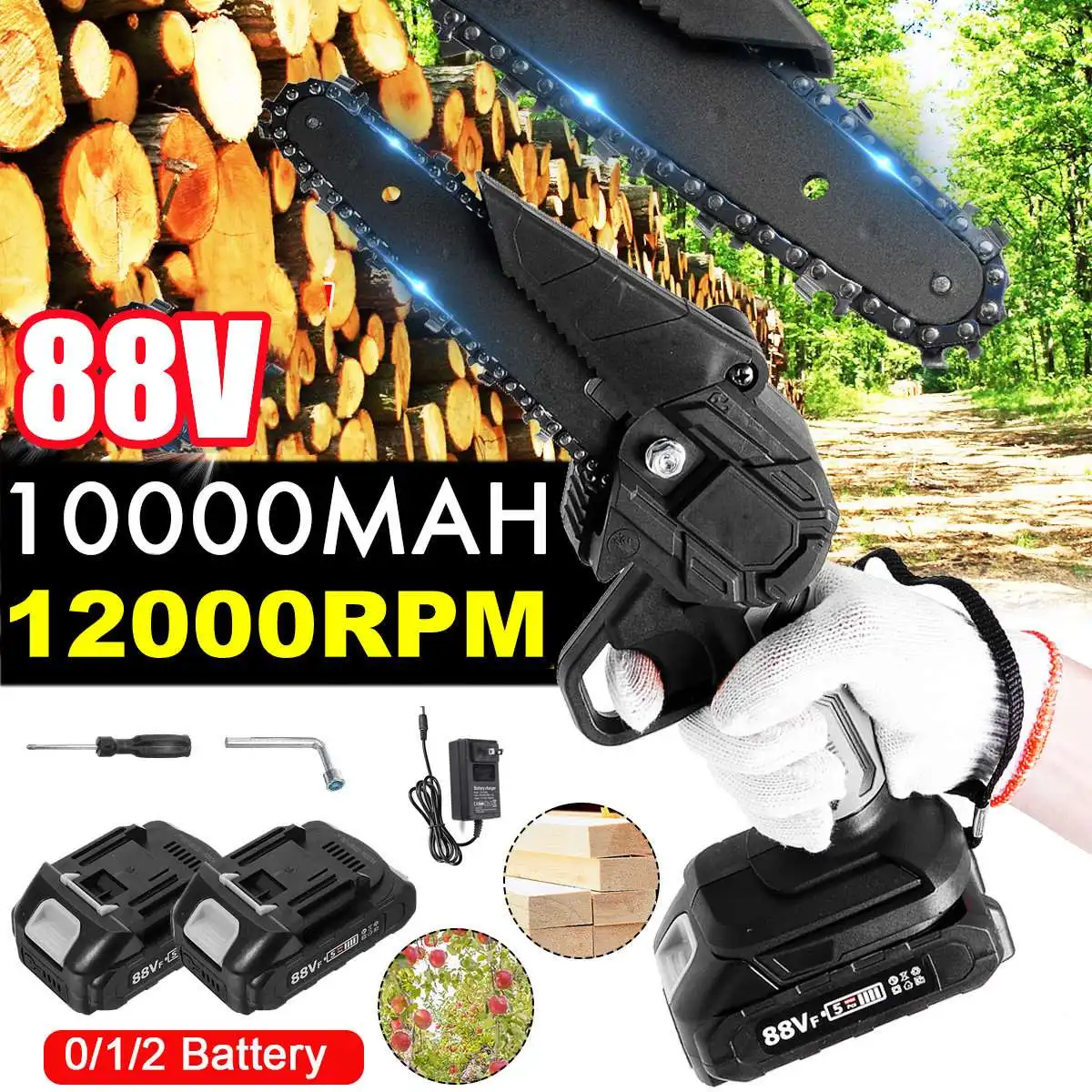 

88VF 6 Inch Mini Electric Saw Chainsaw 4000W Garden Tree Logging Saw Woodworking Tools Wood Cutters For Makiita 18V Battery